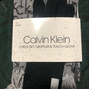 Calvin Klein Black and Gray unisex Muffler & Touch Glove Set